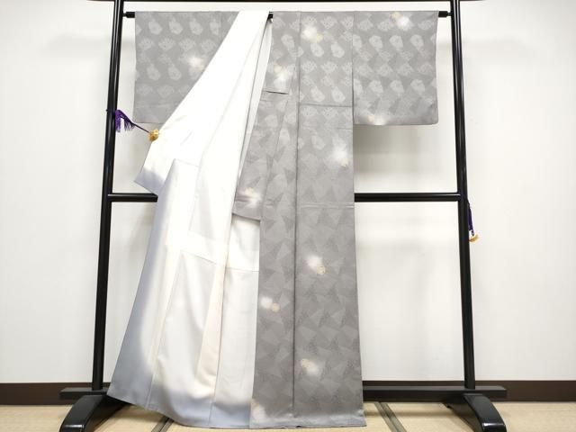 平和屋着物■極上　小紋　蛍暈し　麻の葉丸文　源氏鼠色地　逸品　CYAA3931s5 平和屋着物□極上 小紋 蛍暈し 麻の葉丸文 源氏鼠色地 逸品 CYAA3931s5