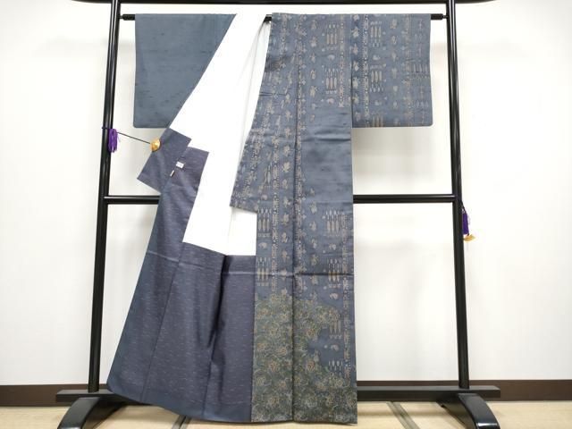 平和屋着物 上 石川県指定無形文化財 牛首紬 白山工房 手織 二代目 川村久太郎 訪問着 褐色 ますいわ屋扱い 証紙付き s 5