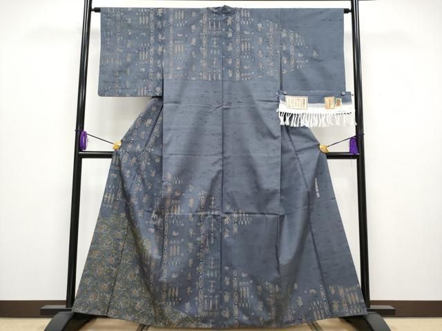 平和屋着物 上 石川県指定無形文化財 牛首紬 白山工房 手織 二代目 川村久太郎 訪問着 褐色 ますいわ屋扱い 証紙付き s 5