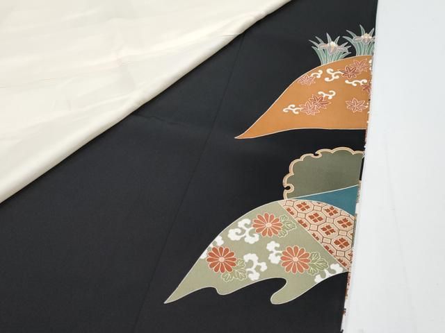 平和屋着物□極上 創業460年・千總 黒留袖 駒刺繍 御所車飛鶴花文 金彩