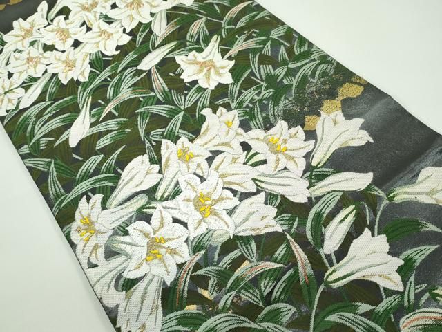 平和屋着物 上 西陣 浅山織物謹製 六通柄袋帯 唐織 真珠 百合 本金箔 s 5