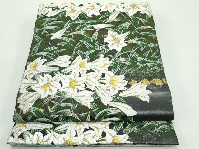 平和屋着物 上 西陣 浅山織物謹製 六通柄袋帯 唐織 真珠 百合 本金箔 s 5