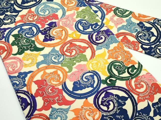 平和屋着物 上 九寸名古屋帯 型染め 唐草文 鬼しぼ縮緬 s 5