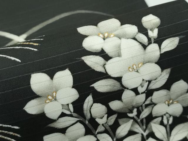  平和屋着物 上 夏物 絽塩瀬 九寸名古屋帯 草花文 黒地 金彩 s 5 名古屋帯 帯