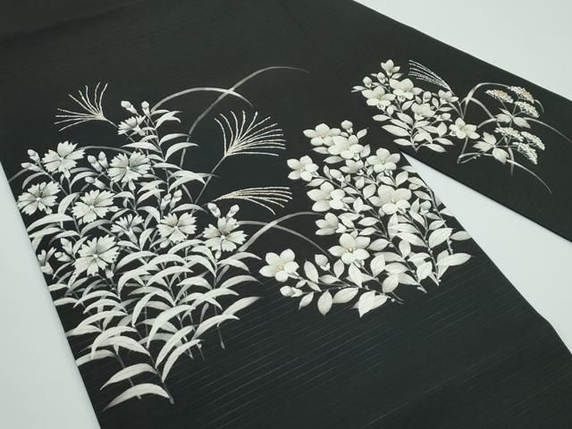 平和屋着物 上 夏物 絽塩瀬 九寸名古屋帯 草花文 黒地 金彩 s 5