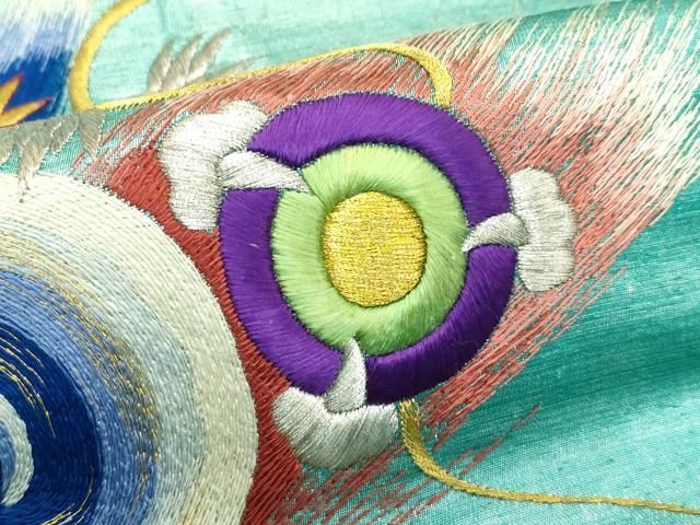 平和屋着物□極上 アンティーク 九寸名古屋帯 総刺繍 龍 金銀糸 逸品