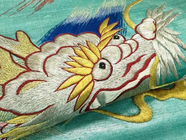 平和屋着物□極上 アンティーク 九寸名古屋帯 総刺繍 龍 金銀糸 逸品