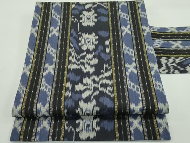 平和屋着物 上 京都染織メーカー 貴久樹謹製 イカット 全通柄 九寸名古屋帯 手織 証紙 反端付き 綿 s 5