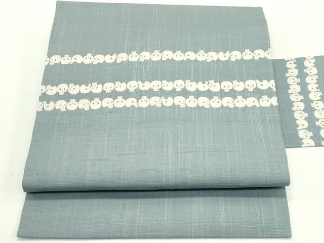 平和屋着物 上 スリーシーズン 春夏秋 九寸名古屋帯 紬地 ドクロ 豆がら茶色地 s 5