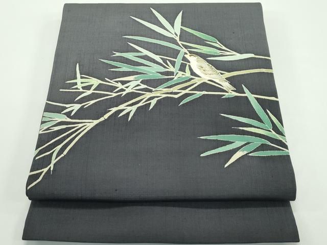 平和屋着物 上 本加賀友禅作家 寺西英樹 九寸開き名古屋帯 紬地 休み鳥笹竹文 s 5