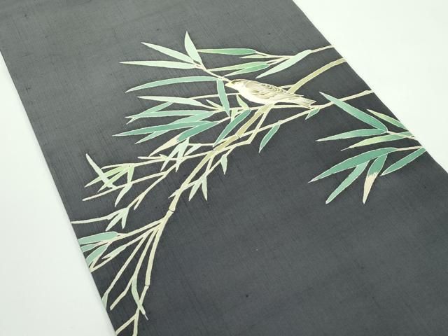 平和屋着物 上 本加賀友禅作家 寺西英樹 九寸開き名古屋帯 紬地 休み鳥笹竹文 s 5