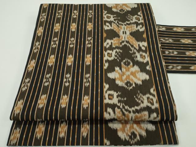 平和屋着物 上 京都染織メーカー 貴久樹謹製 イカット 全通柄 九寸名古屋帯 手織 証紙 反端付き 綿 s 5