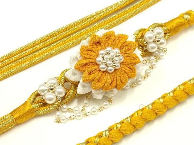 平和屋着物●和装小物　帯締め・帯揚げセット　絞り　芝草枝花文　暈し染め　高麗組　金糸　逸品　未使用　CAAZ6232ju 平和屋着物○和装小物 帯締め・帯揚げセット 絞り 芝草枝花文 暈し染め