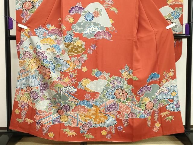 平和屋着物 豪華振袖 型染め 遠山松竹梅文 正絹 gh