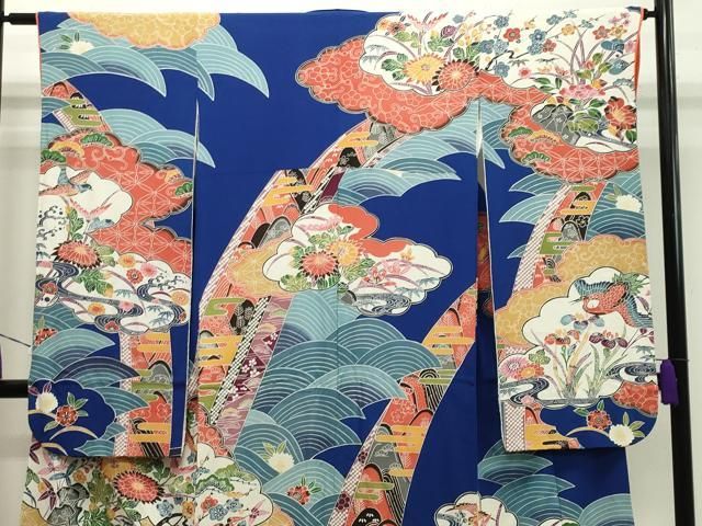 平和屋着物 豪華振袖 型染め 雲重ね飛鶴花文 暈し染め 正絹 gh