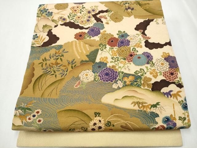 平和屋着物 九寸名古屋帯 草花文 鬼しぼ縮緬 正絹 hy