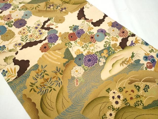 平和屋着物 九寸名古屋帯 草花文 鬼しぼ縮緬 正絹 hy