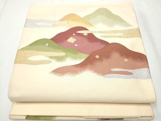 平和屋着物 八寸名古屋帯 綴れ 遠山文 金銀糸 正絹 hy