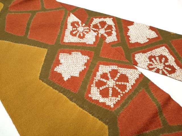 平和屋着物 九寸名古屋帯 絞り 吉祥花文 正絹 hy