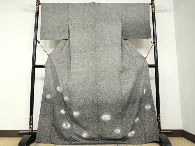 平和屋着物○訪問着 作家物 押し花 草花文 蛍暈し たたき染め 黒地