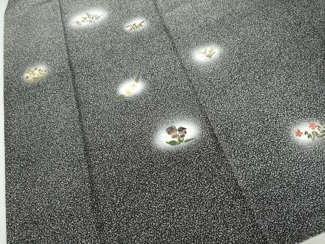平和屋着物○訪問着 作家物 押し花 草花文 蛍暈し たたき染め 黒地