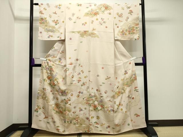 平和屋着物 訪問着 駒刺繍 雲重ね宝尽くし花文 暈し染め 金彩 正絹 gh