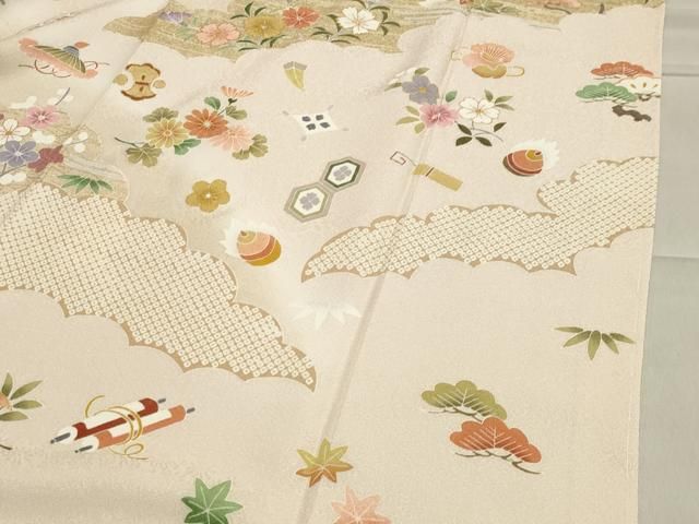  平和屋着物 訪問着 駒刺繍 雲重ね宝尽くし花文 暈し染め 金彩 正絹 gh 訪問着 付け下げ 着物