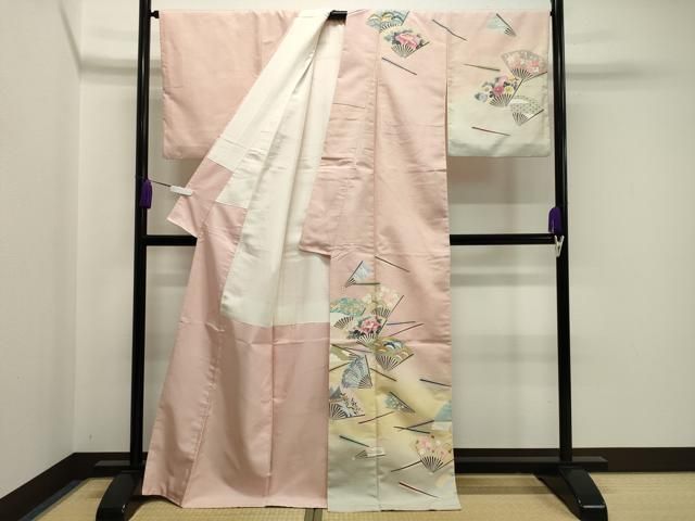 平和屋着物 訪問着 紬地 作家物 扇面花文 暈し染め 金彩 正絹 gh