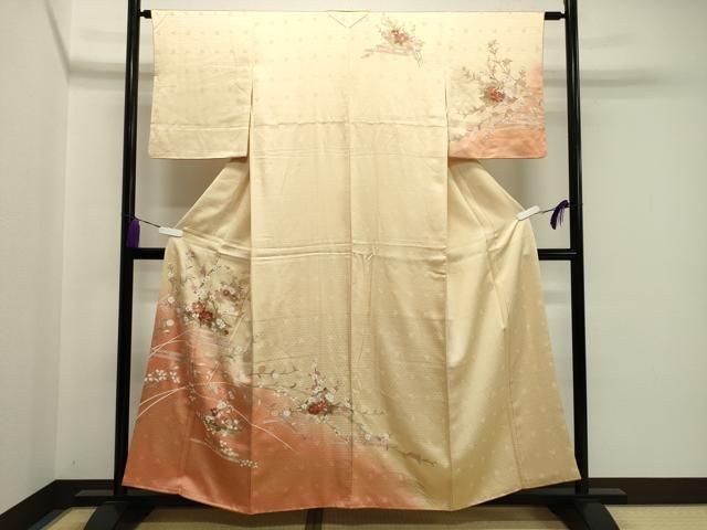 平和屋着物 訪問着 刺繍 枝花文 暈し染め 金彩 正絹 gh