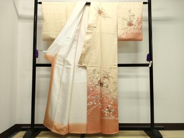 平和屋着物 訪問着 刺繍 枝花文 暈し染め 金彩 正絹 gh