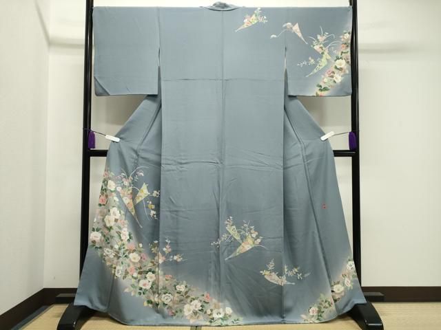 平和屋着物 訪問着 友禅 作家物 扇面花文 暈し染め 正絹 gh