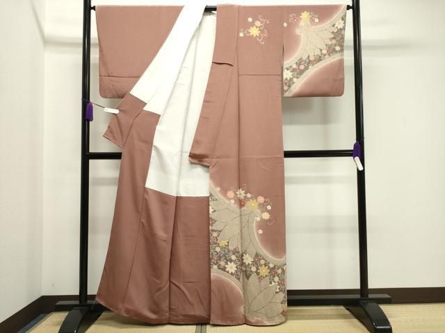 平和屋着物 訪問着 花唐草文 暈し染め 金彩 鬼しぼ縮緬 正絹 gh