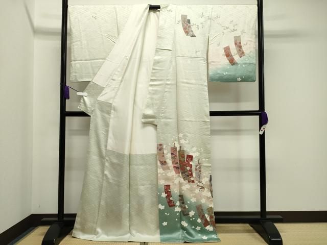 平和屋着物 訪問着 駒刺繍 短冊花文 暈し染め 金彩 鈴乃屋扱い ロング丈 正絹 gh