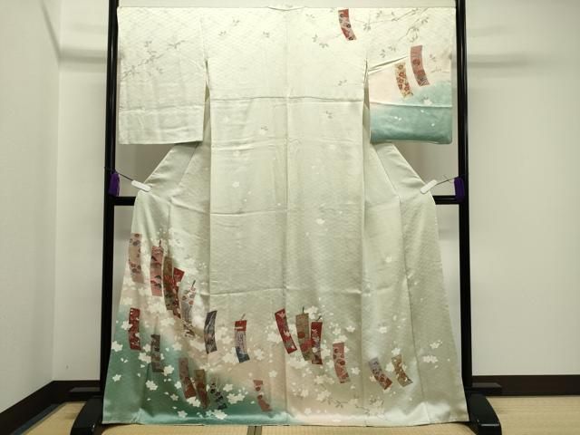 平和屋着物 訪問着 駒刺繍 短冊花文 暈し染め 金彩 鈴乃屋扱い ロング丈 正絹 gh