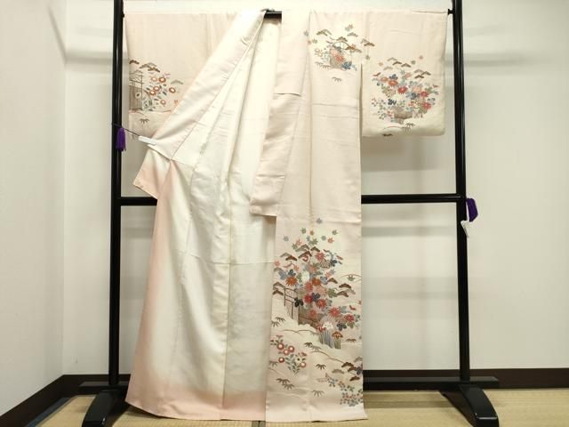 平和屋着物 訪問着 作家物 籬松竹花文 暈し染め 金彩 正絹 gh