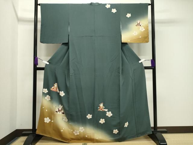 平和屋着物 訪問着 兎 舞桜文 暈し染め 金彩 鬼しぼ縮緬 正絹 gh