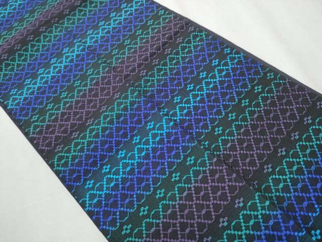 平和屋着物○両面 全通柄袋帯 花織 幾何学文様 正絹 逸品 CABA0926hy