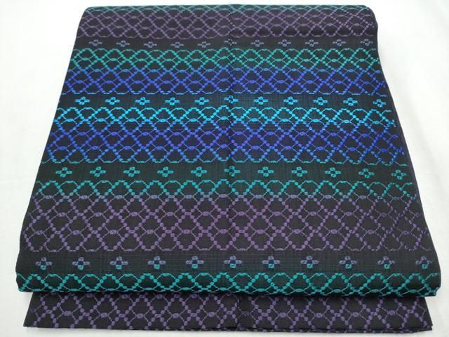 平和屋着物○両面 全通柄袋帯 花織 幾何学文様 正絹 逸品 CABA0926hy