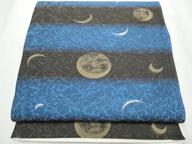 平和屋着物 両面 太鼓柄袋帯 作家物 ラインストーン 雪花文 銀彩 正絹 hy