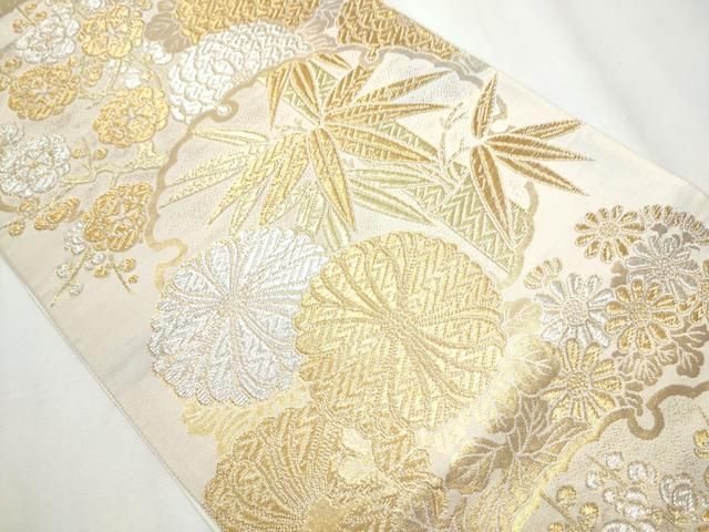 平和屋着物 西陣 川島織物 六通柄 本袋帯 雪輪草花文 金銀糸 正絹 hy