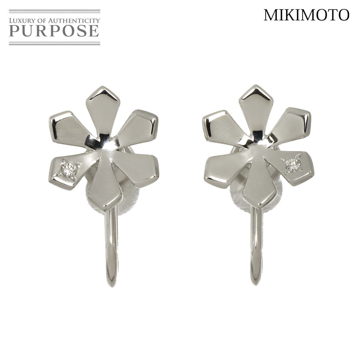 ミキモト MIKIMOTO ダイヤ イヤリング K18 WG ホワイトゴールド 750 花 Diamond Earrings 90298270