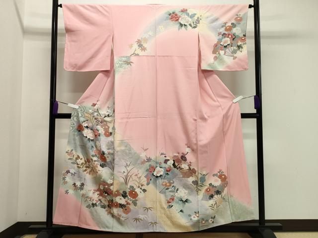 平和屋着物 訪問着 檜扇花文 暈し染め 金銀彩 正絹 gh