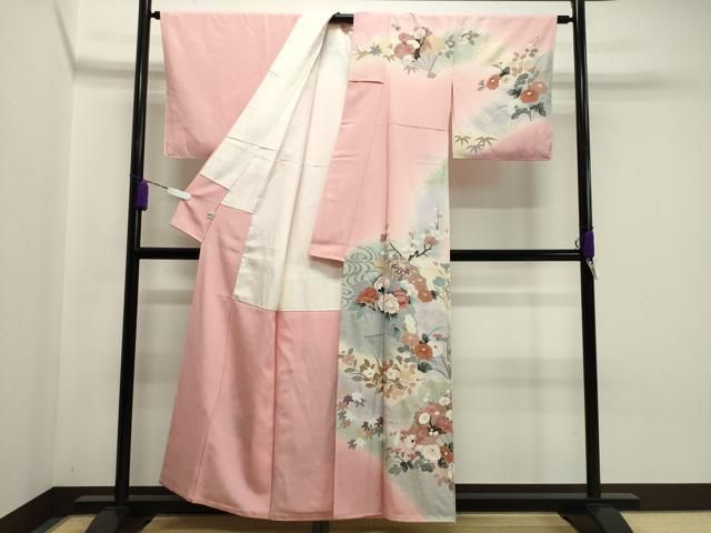 平和屋着物 訪問着 檜扇花文 暈し染め 金銀彩 正絹 gh