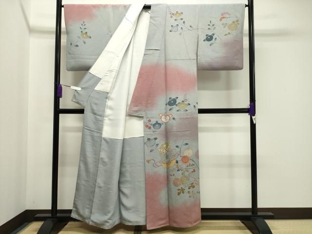 平和屋着物 創業460年 千總 訪問着 駒刺繍 貝桶橘花文 暈し染め 金彩 正絹 gh