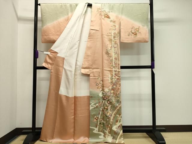 平和屋着物 訪問着 立波花蝶文 暈し染め 金彩 正絹 gh