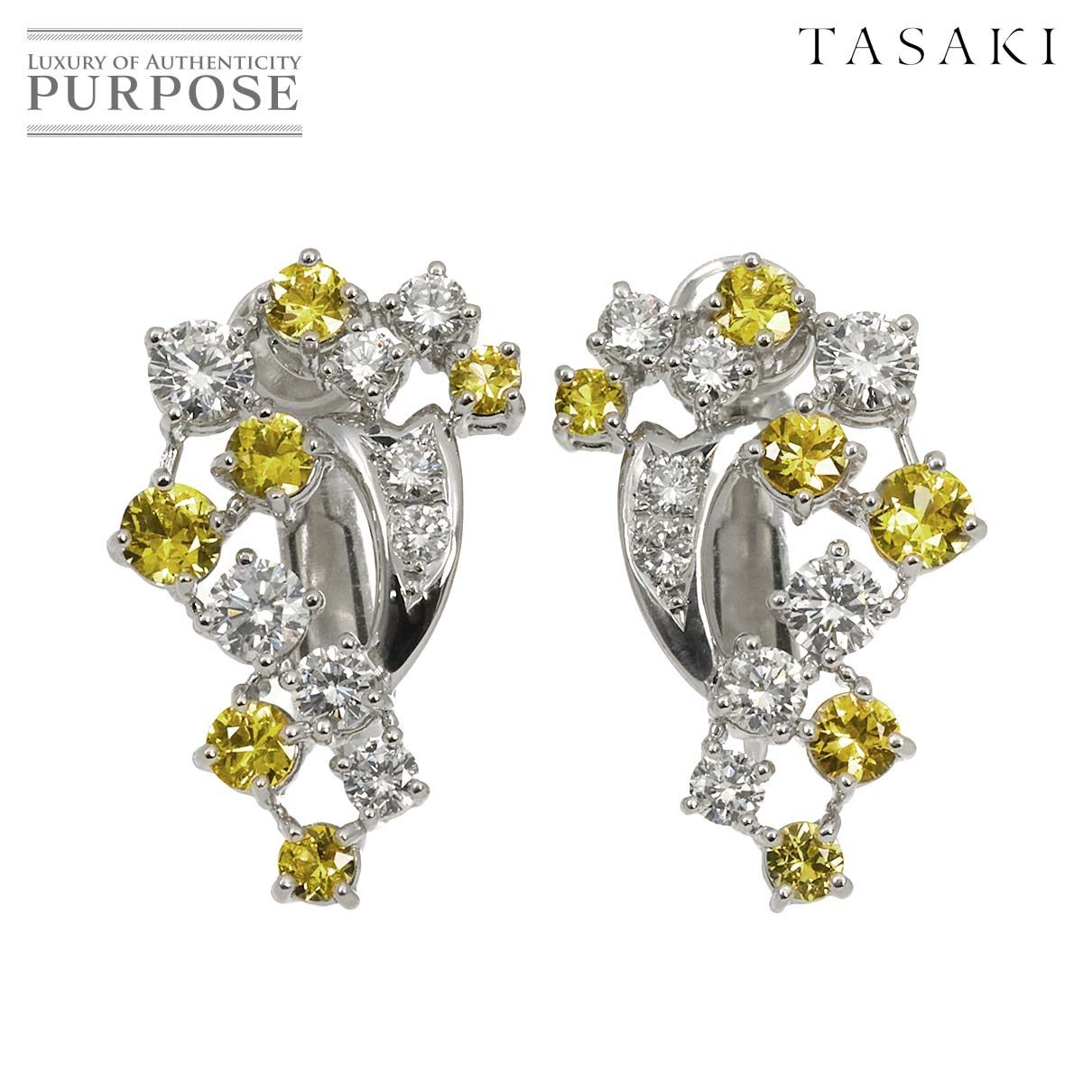 タサキ TASAKI ダイヤ 0.54 0.54ct イエローダイヤ イヤリング Pt K14 WG 585 田崎真珠 Earrings Clip on 90298533