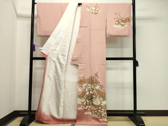 平和屋着物 訪問着 花車文 暈し染め 金彩 正絹 gh