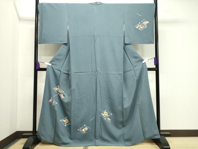 平和屋着物 訪問着 檜扇溢れ松葉花文 金彩 三越扱い 正絹 gh