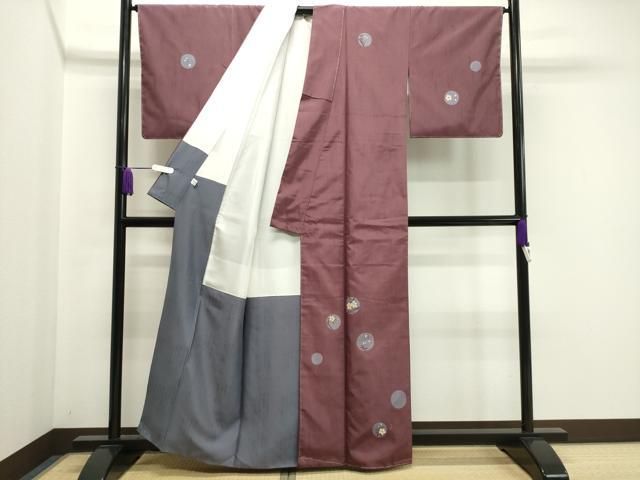 平和屋着物 訪問着 紬地 手描き 舞桜丸文 正絹 gh