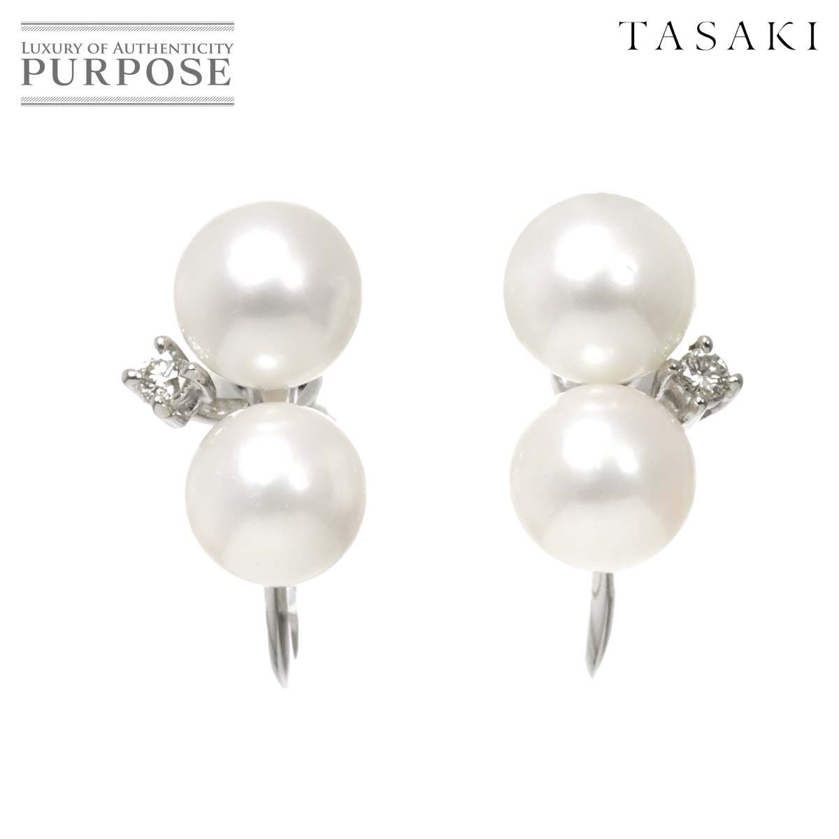 タサキ TASAKI アコヤ真珠 5.8-5.5mm ダイヤ 0.01ct 0.01ct イヤリング K18 WG 750 パール 田崎真珠 Akoya Pearl Earrings 90298563